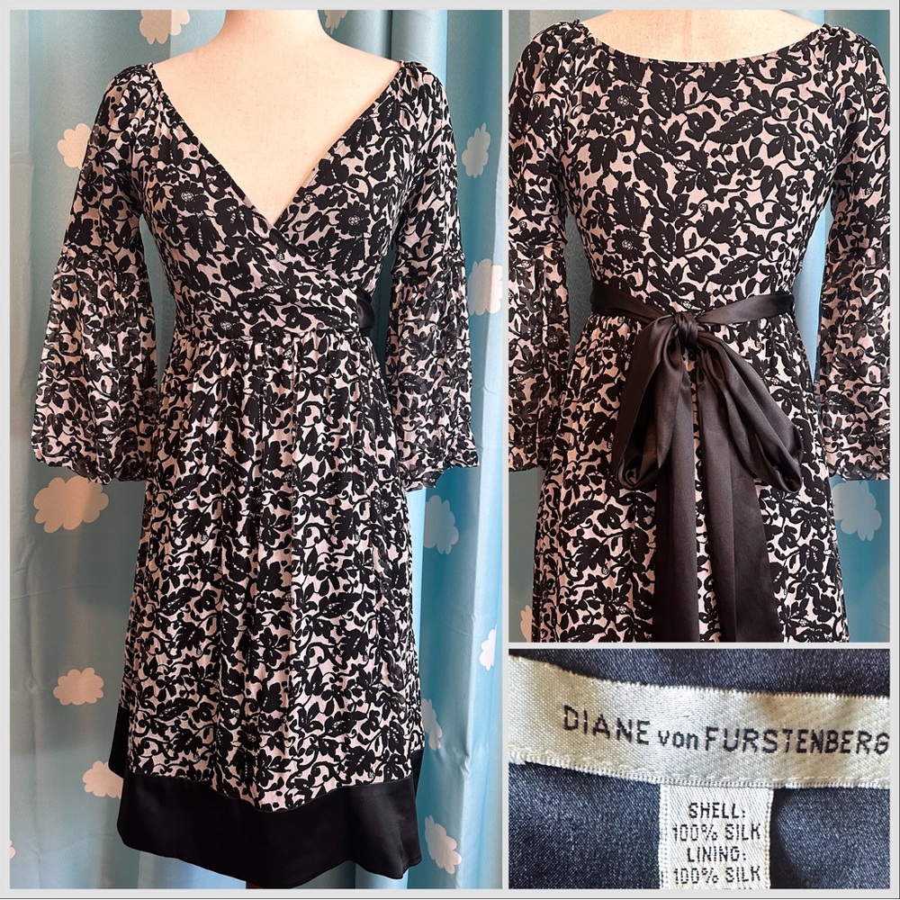 Diane Von Furstenberg silk midi dress with bow.